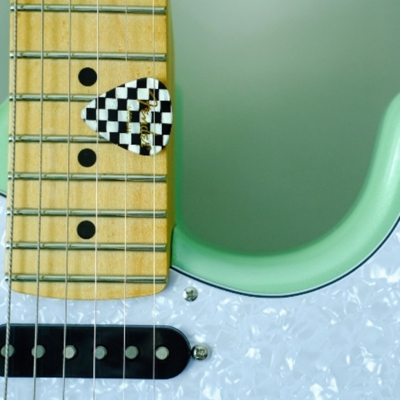 NEW Handmade Classic Checkered Guitar Pick Silver Drop Hook Earrings - Picture 3 of 8